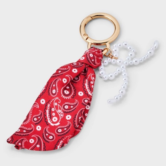a new day Accessories - A New Day Bandana & Pearl Bow/Beaded Heart Bag Charm Set